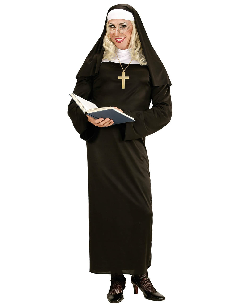 humoristična religiozna maska za odrasli crna s velom i zlatnim križem