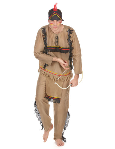 Déguisement indien effet velours pour homme marron avec franges et bandeau