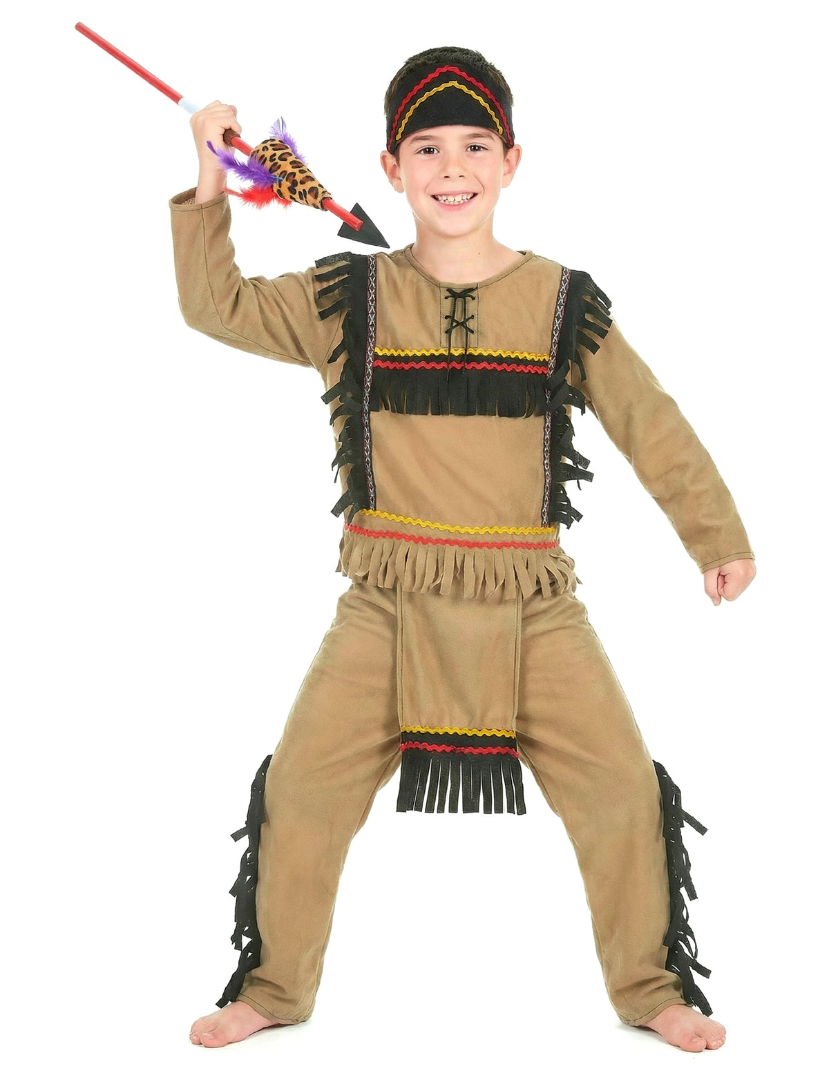 Déguisement indien pour garçon marron clair avec franges et bandeau