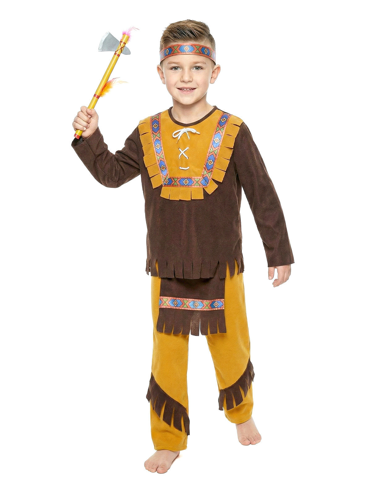 Déguisement indien pour garçon marron et ocre avec franges
