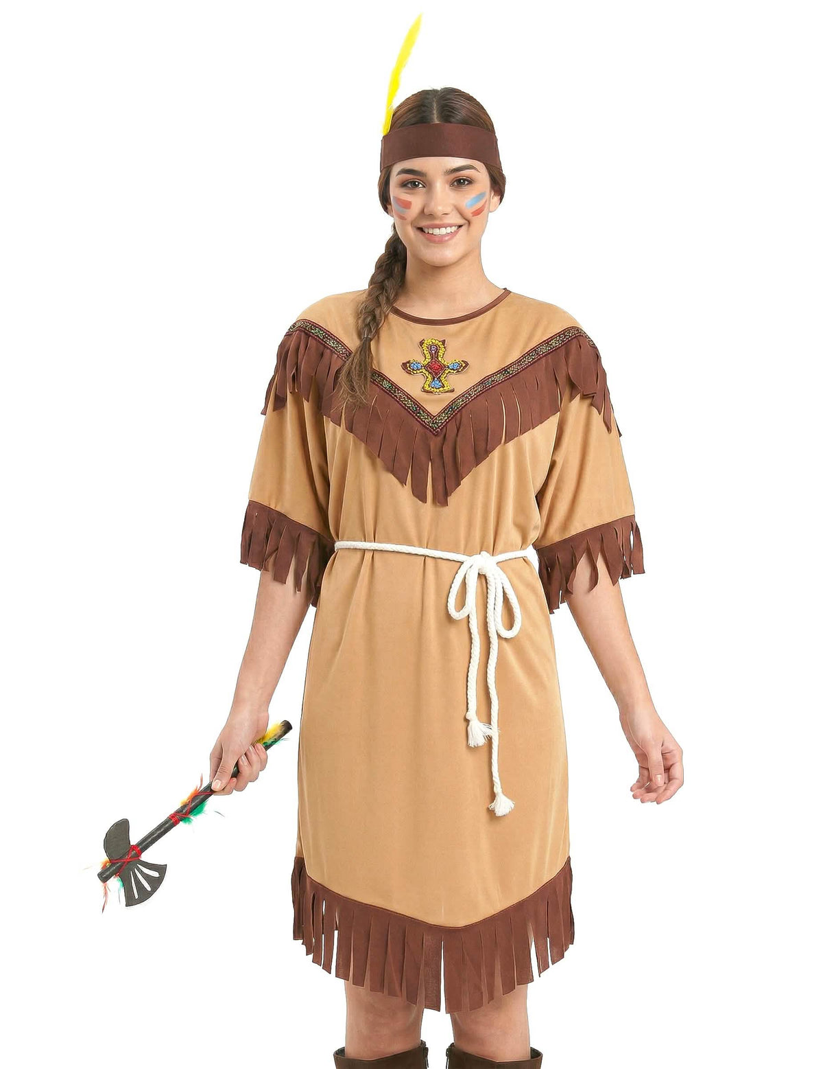 Déguisement indienne pour femme bicolore beige et marron à franges
