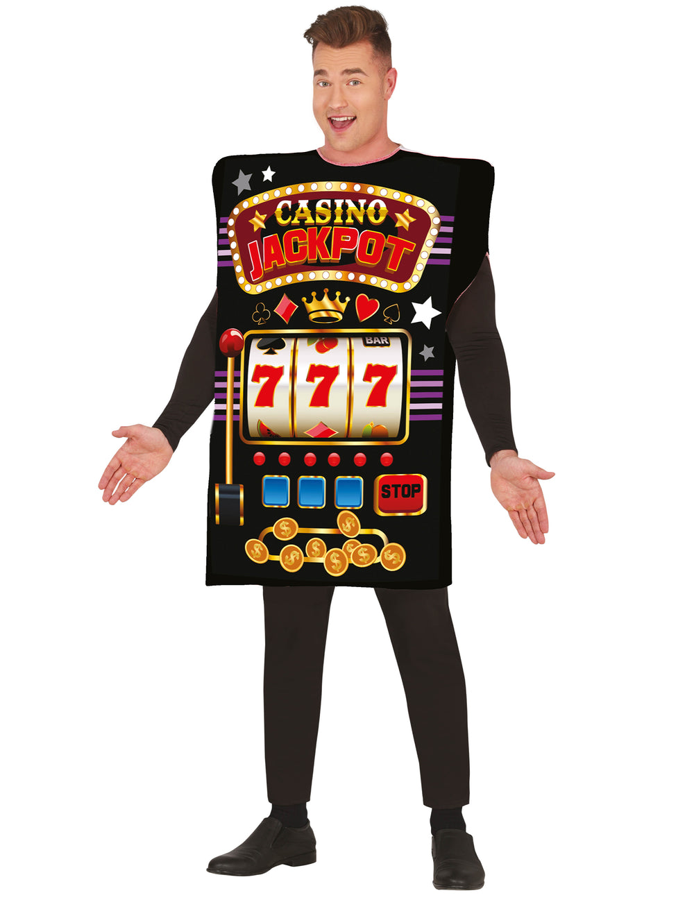 Déguisement jackpot casino pour adulte noir avec machine à sous