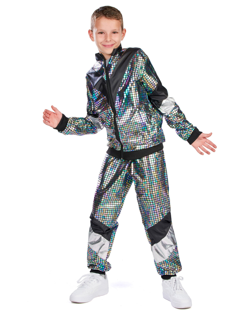Vue d'ensemble du déguisement jogging disco années 80 adolescent