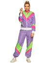Déguisement de jogging rétro pour femme violet rose et vert fluo