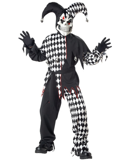 Déguisement joker diabolique pour enfant noir et blanc avec masque
