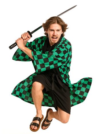 Odrasli karirani kimono manga kostim