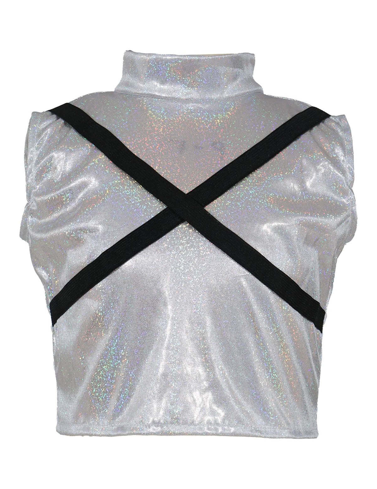 Haut iridescent à bretelles croisées du déguisement Kpop star iridescent fille