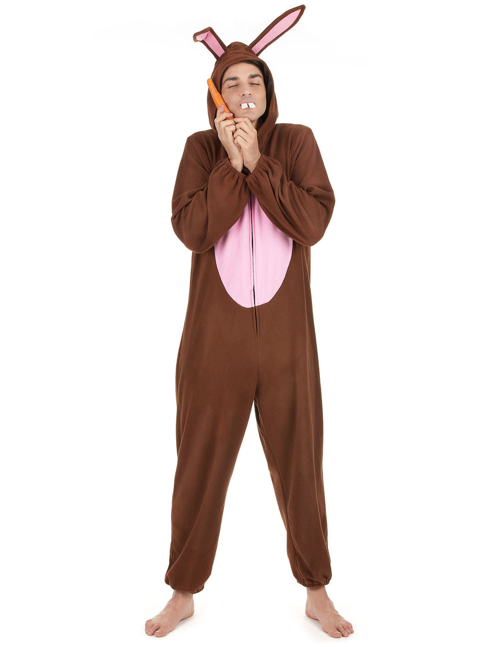 Déguisement de lapin pour homme marron et rose avec grandes oreilles