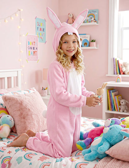Vue agenouillée du déguisement de lapin pour enfant