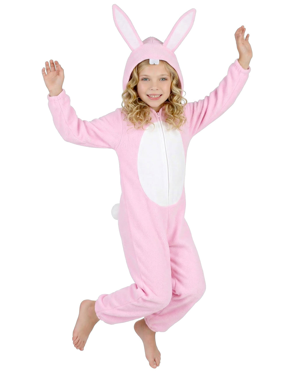 Vue de profil montrant la queue blanche du déguisement de lapin pour enfant