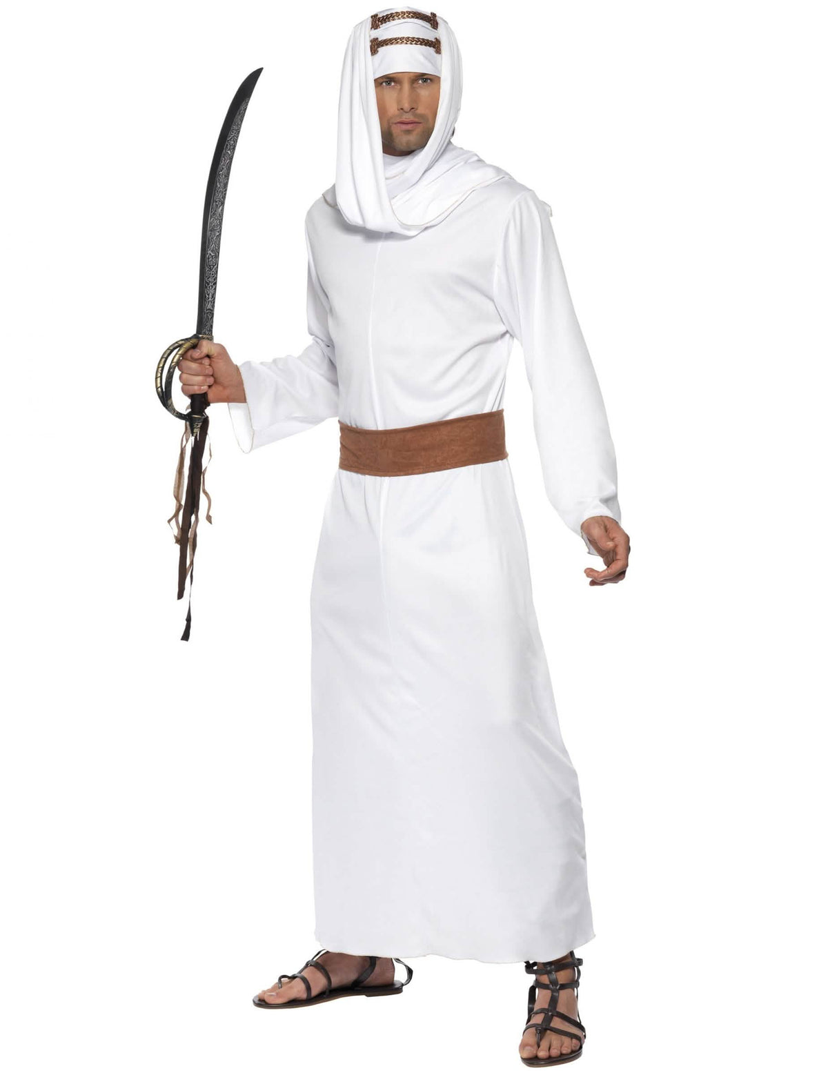 Déguisement Lawrence d'Arabie™ pour homme blanc avec coiffe et ceinture marron