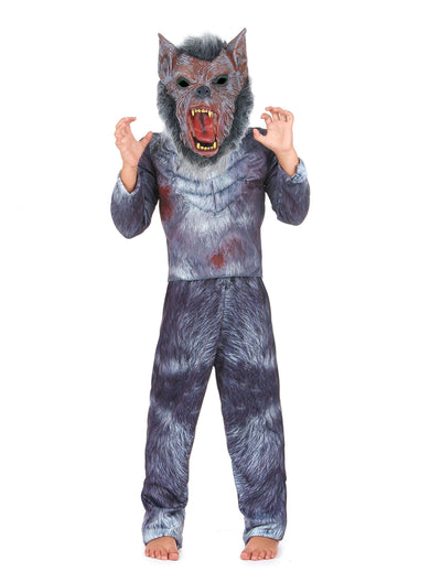 Déguisement loup garou pour enfant gris avec masque effrayant et sanglant