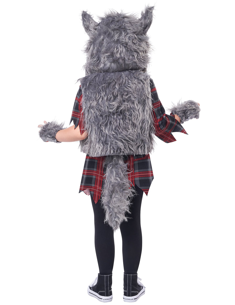 Vue de dos du déguisement loup garou pour fille gris luxe