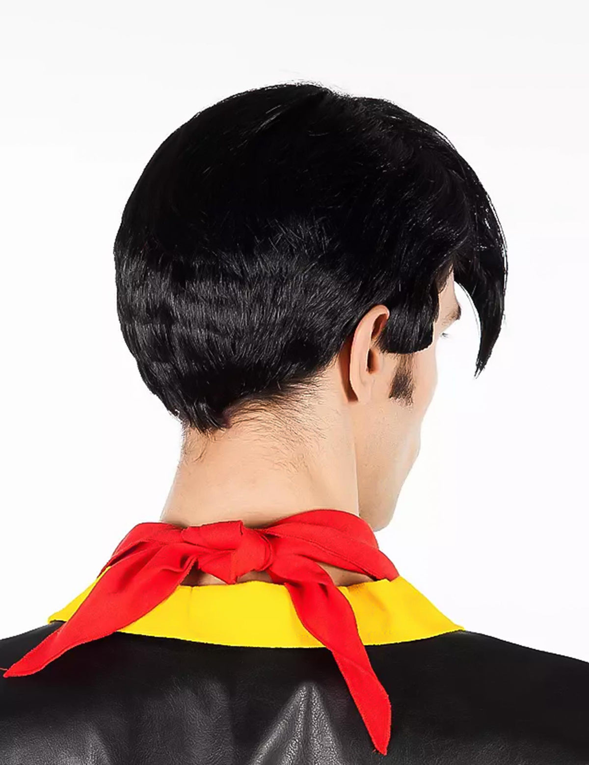 Vue de dos du bandana rouge et de la perruque du déguisement Lucky Luke™ pour homme