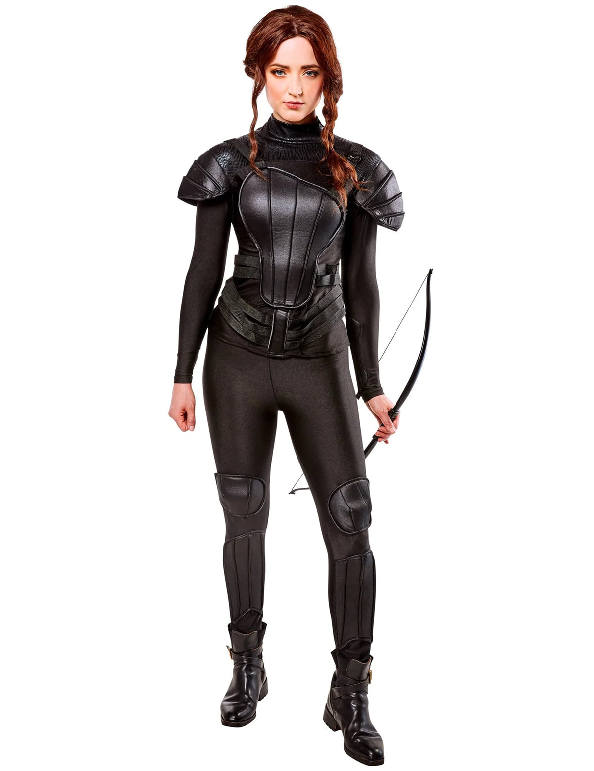 Déguisement Luxe Katniss Rebel The Hunger Games™ pour femme noir avec armure et arc