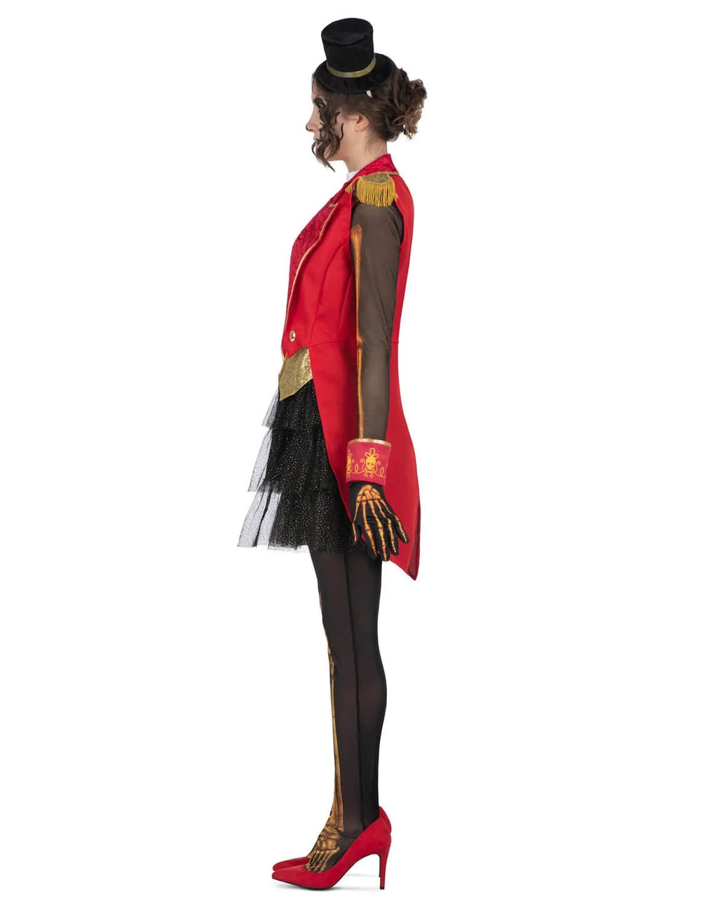 Vue de profil du déguisement de Madame Loyal squelette pour femme