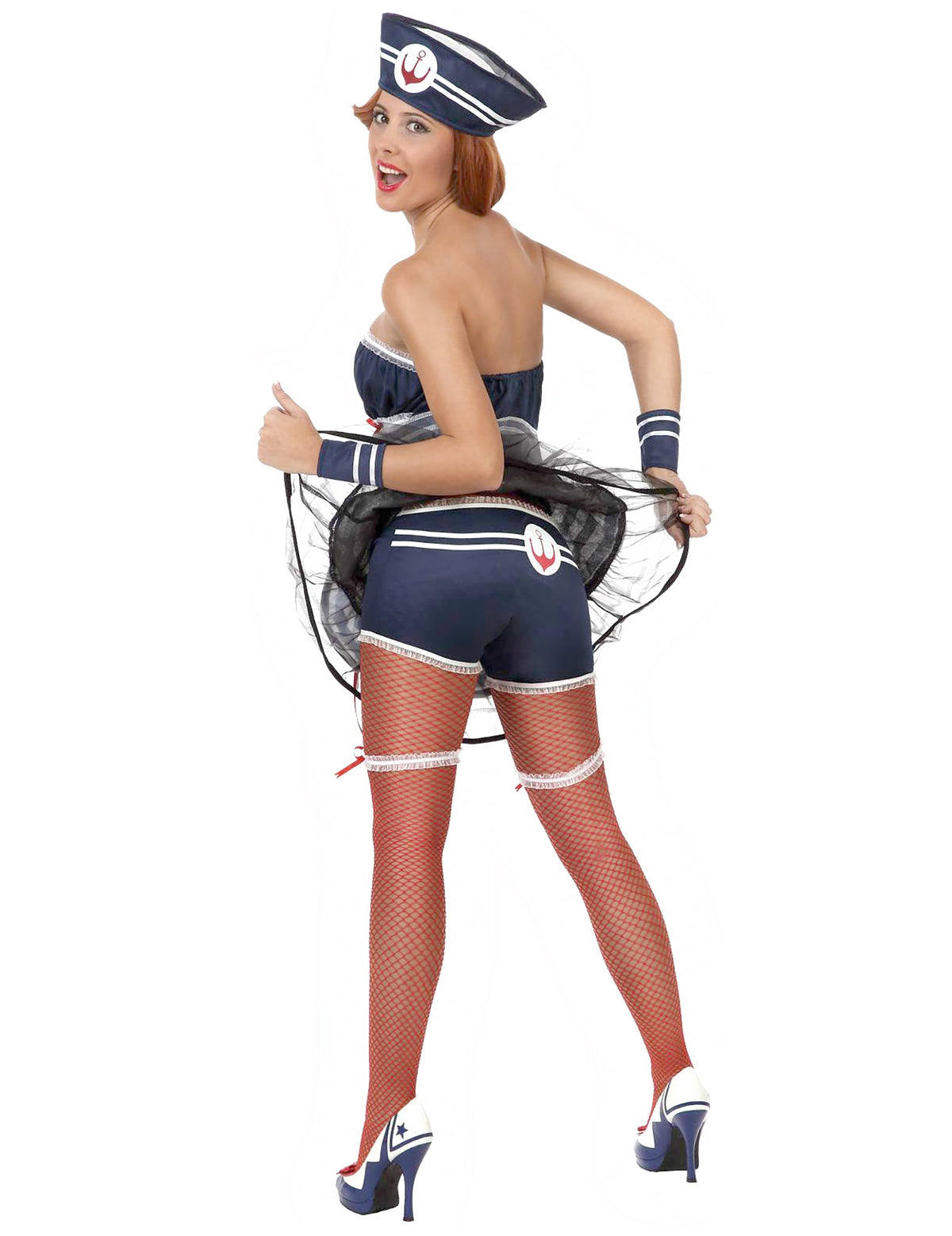 Vue de dos du déguisement marin sexy pour femme robe bustier