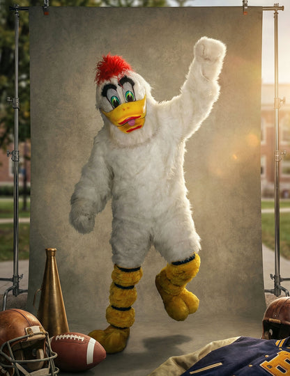 Vue d'ensemble du déguisement mascotte canard pour adulte