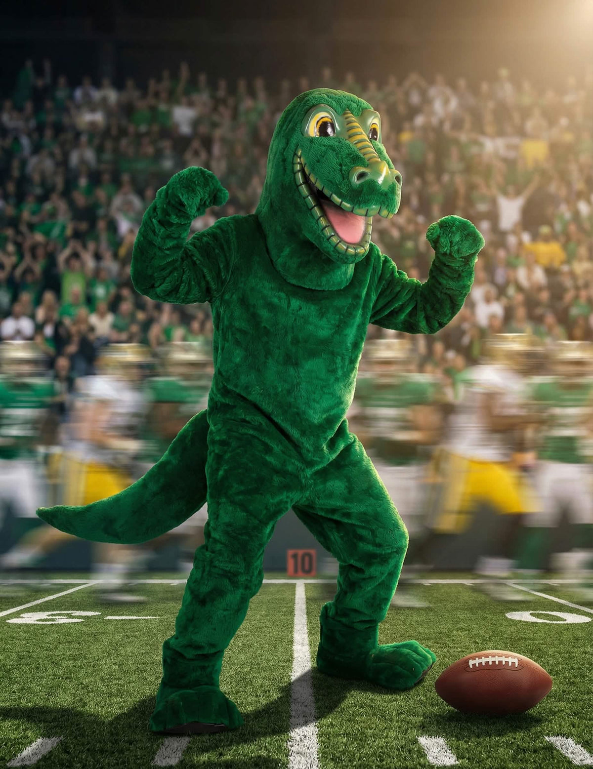 Postavljanje u stadionu kostima maskote dinosaurus za odrasli