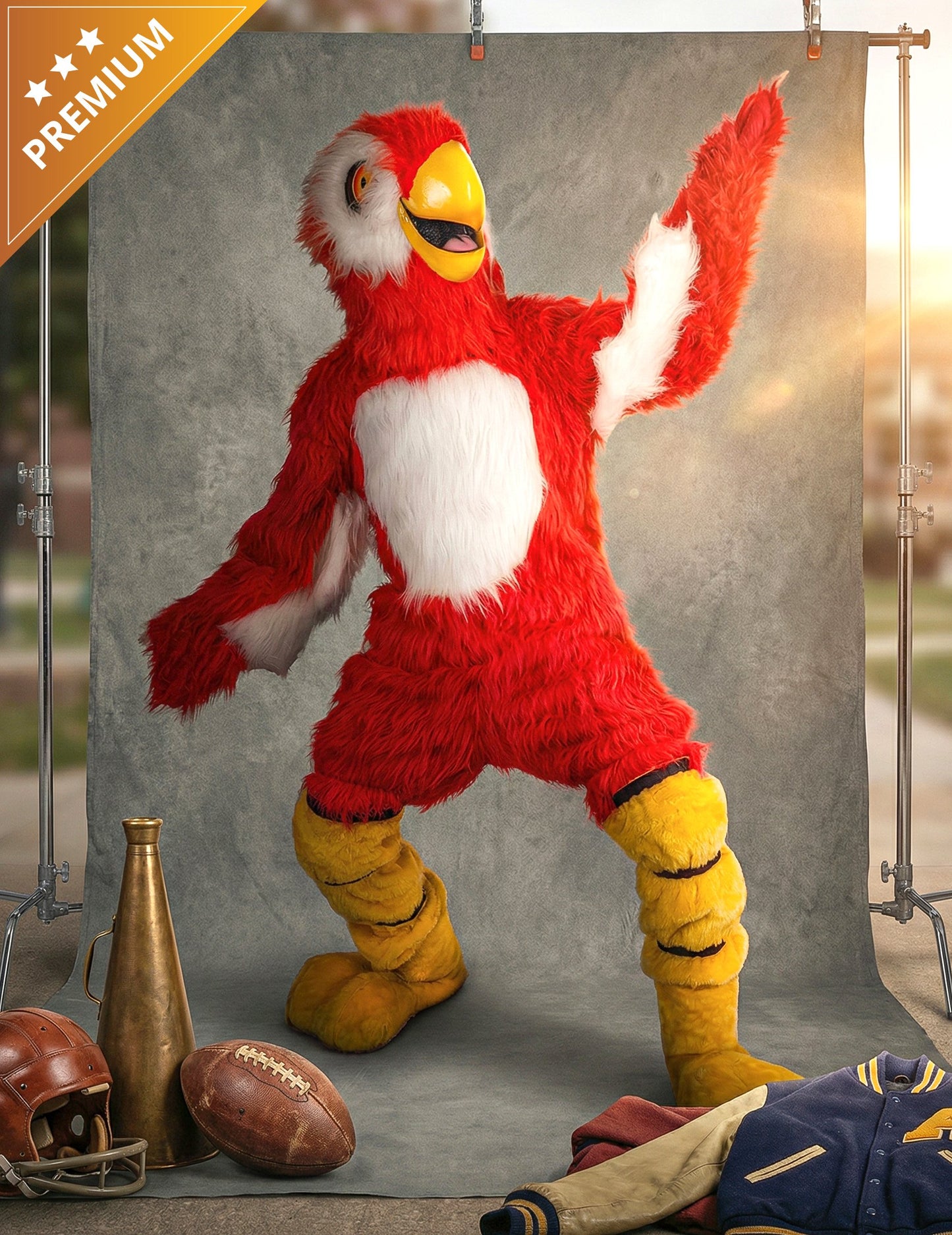 Kostim maskote crvene papige za odrasle