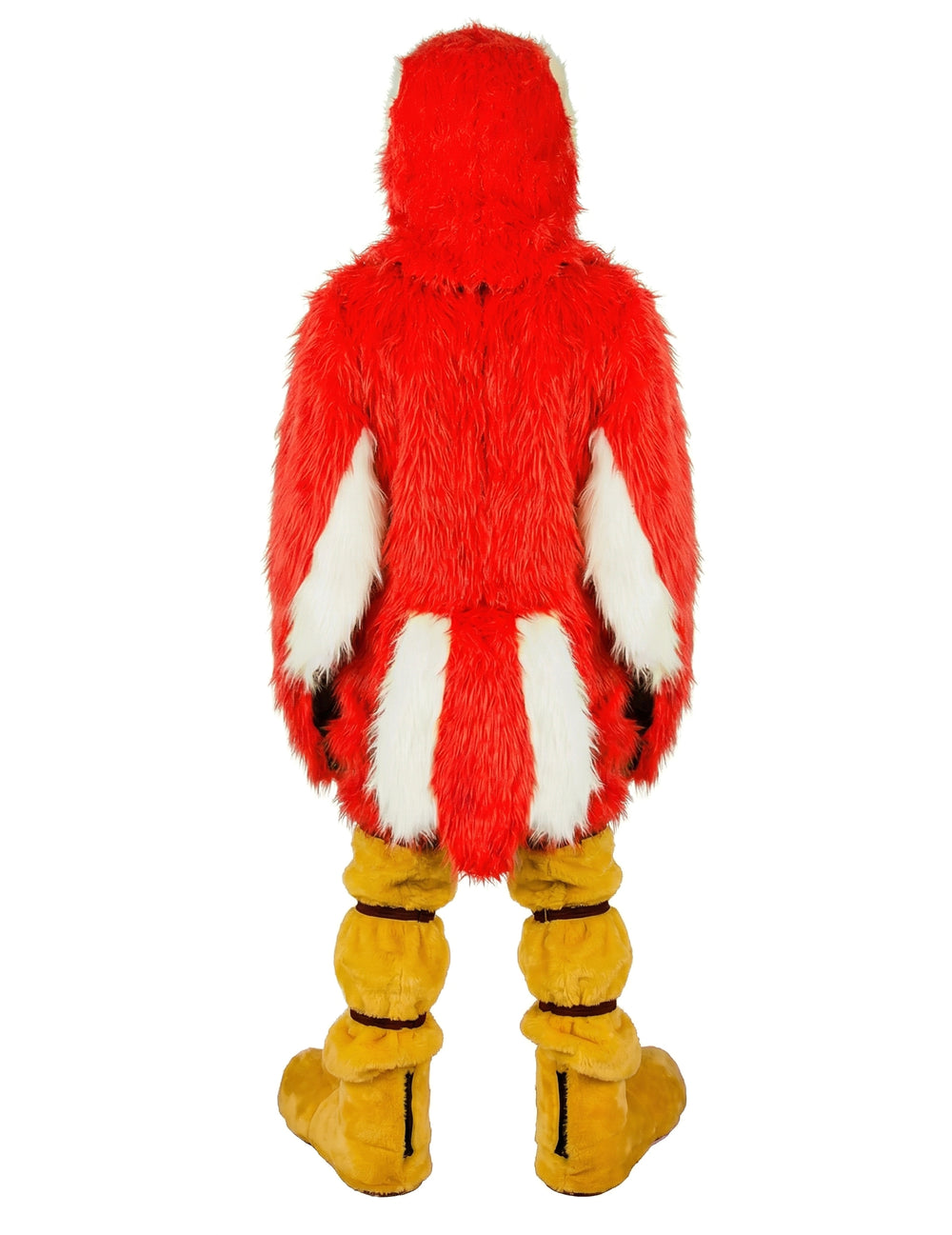 Déguisement mascotte perroquet pour adulte rouge et jaune vue de dos