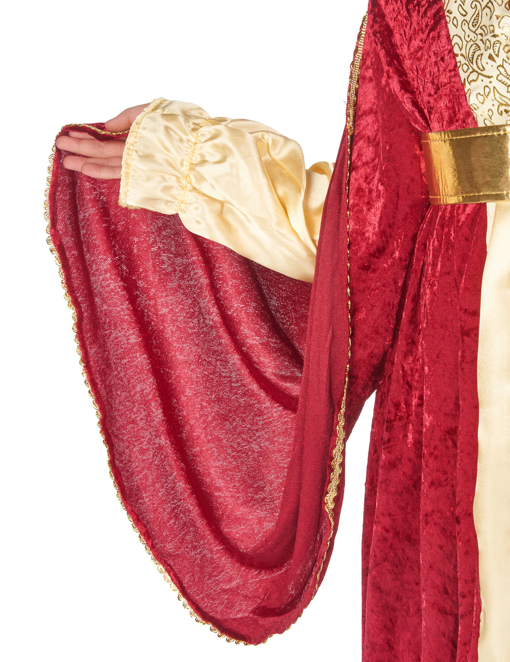Détail des manches évasées du déguisement de reine médiévale pour fille