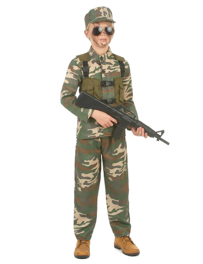 Déguisement militaire pour garçon vert camouflage avec casquette et gilet