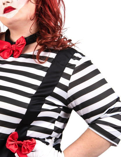 Mime kostim, crna i crvena haljina, velika veličina za žene