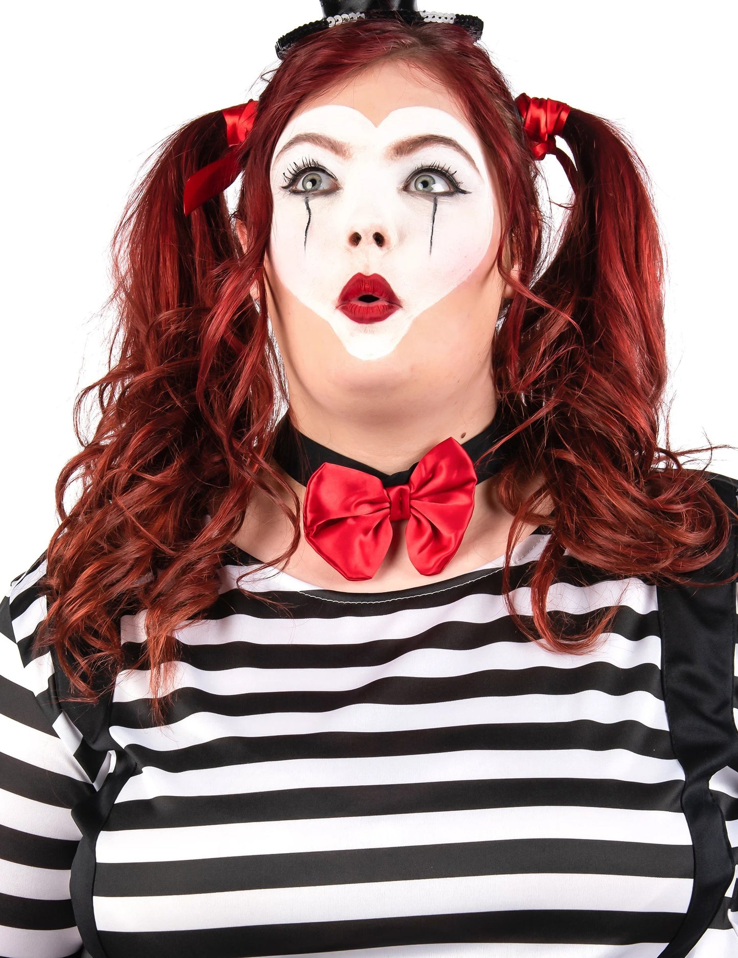 Mime kostim, crna i crvena haljina, velika veličina za žene