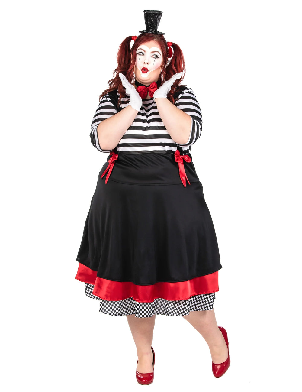 Vue de face du déguisement de mime pour femme