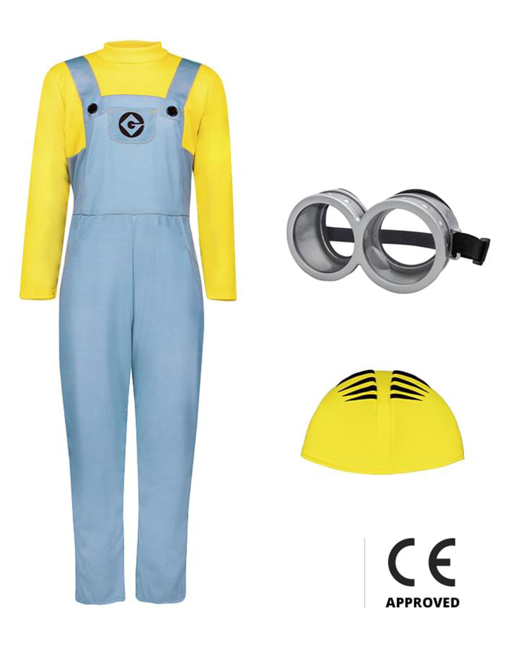 Vue d'ensemble des accessoires et de la combinaison du déguisement Minions™ Dave