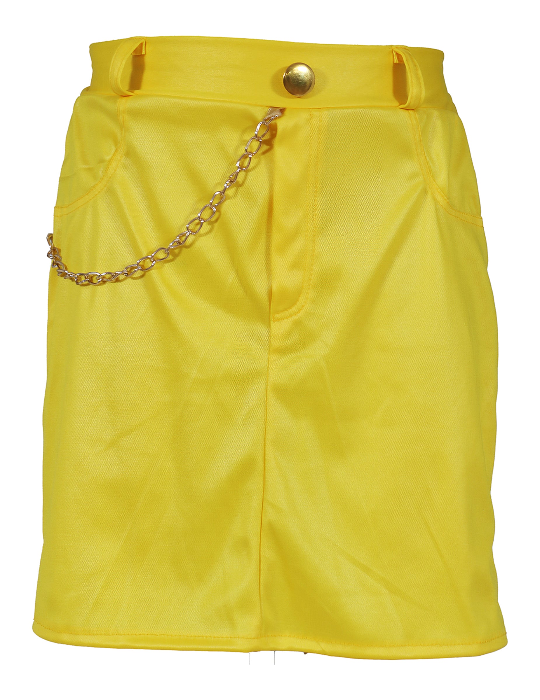 Détail de la jupe jaune avec chaîne dorée du déguisement miss Kpop