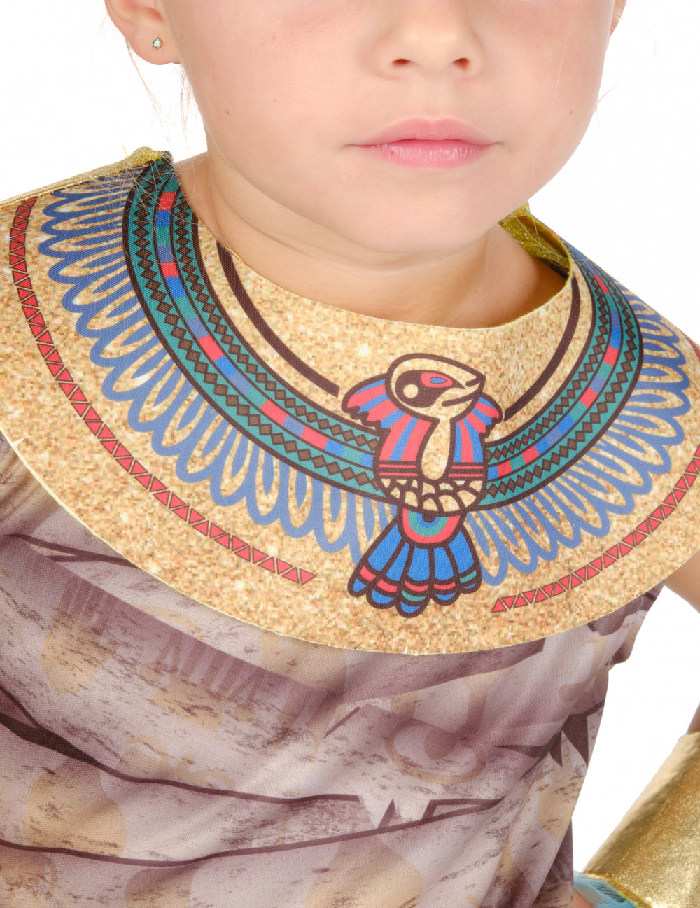 Détail du col égyptien imprimé du déguisement momie Egyptienne