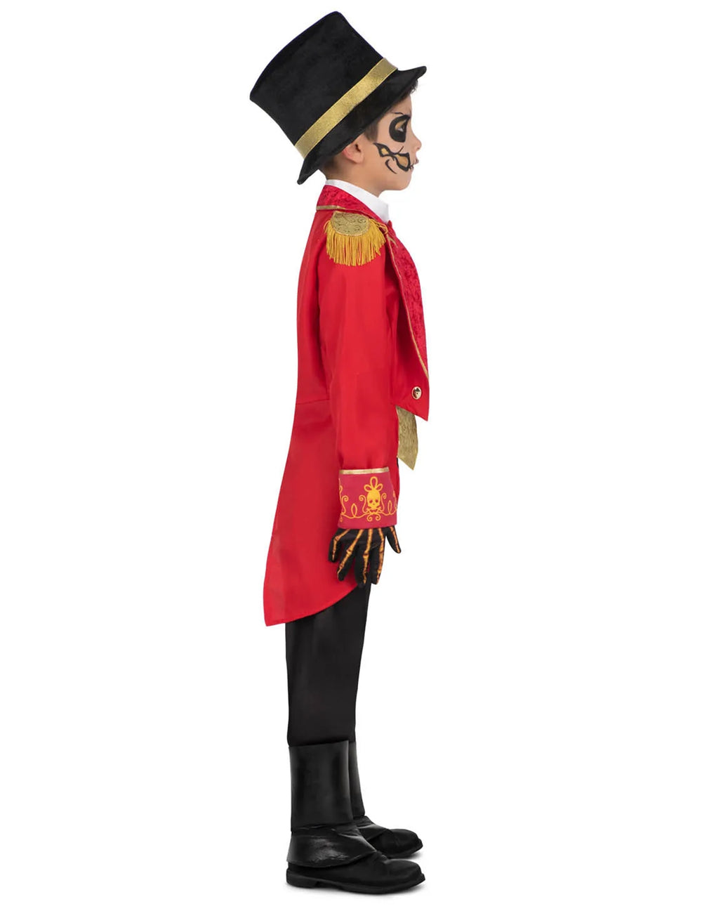 Vue de profil du déguisement Monsieur Loyal squelette pour garçon