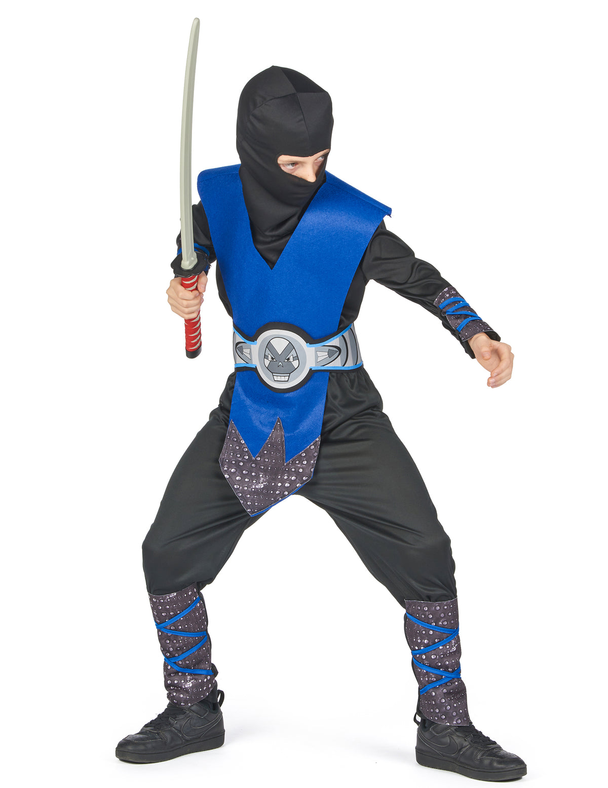 Déguisement ninja pour garçon bleu et gris avec cagoule