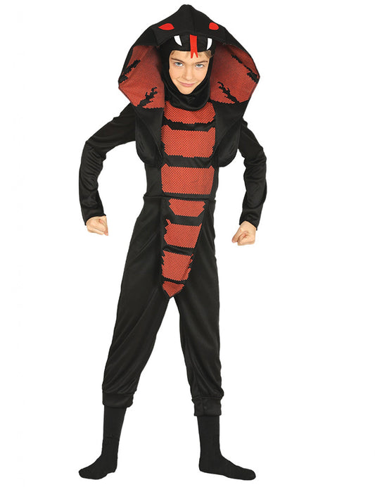 Déguisement de ninja cobra pour garçon noir et rouge avec capuche serpent