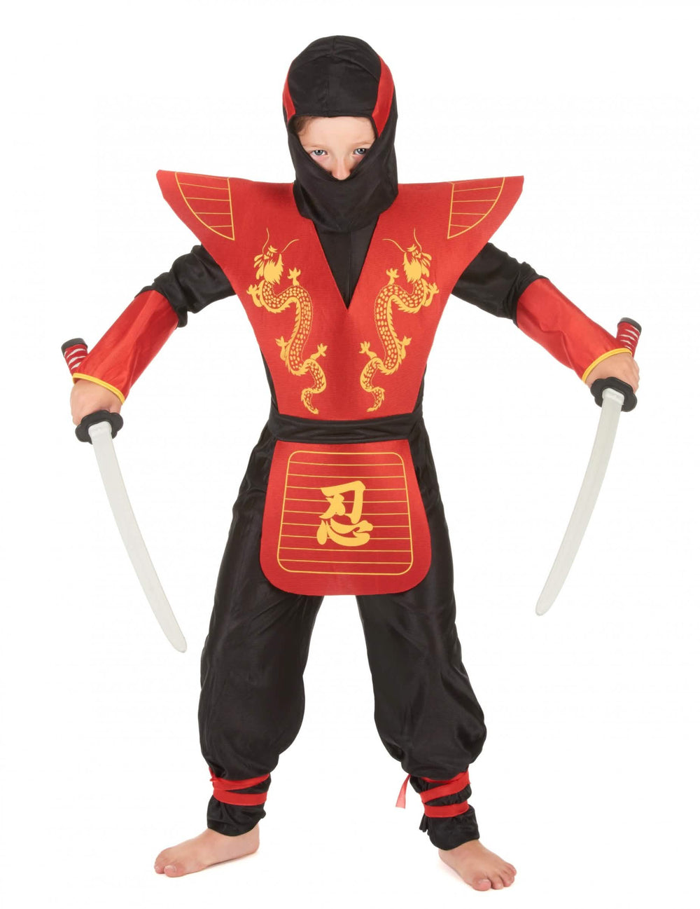 Kostim nindže s motivima zmajeva za dječak crvena i crna s kapuljačom