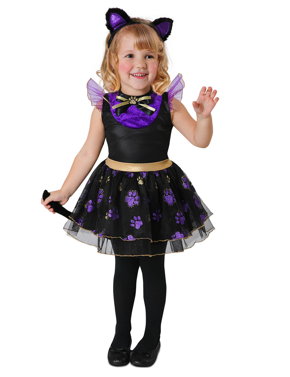 Déguisement de petit chat pour bébé violet et noir avec tutu et oreilles