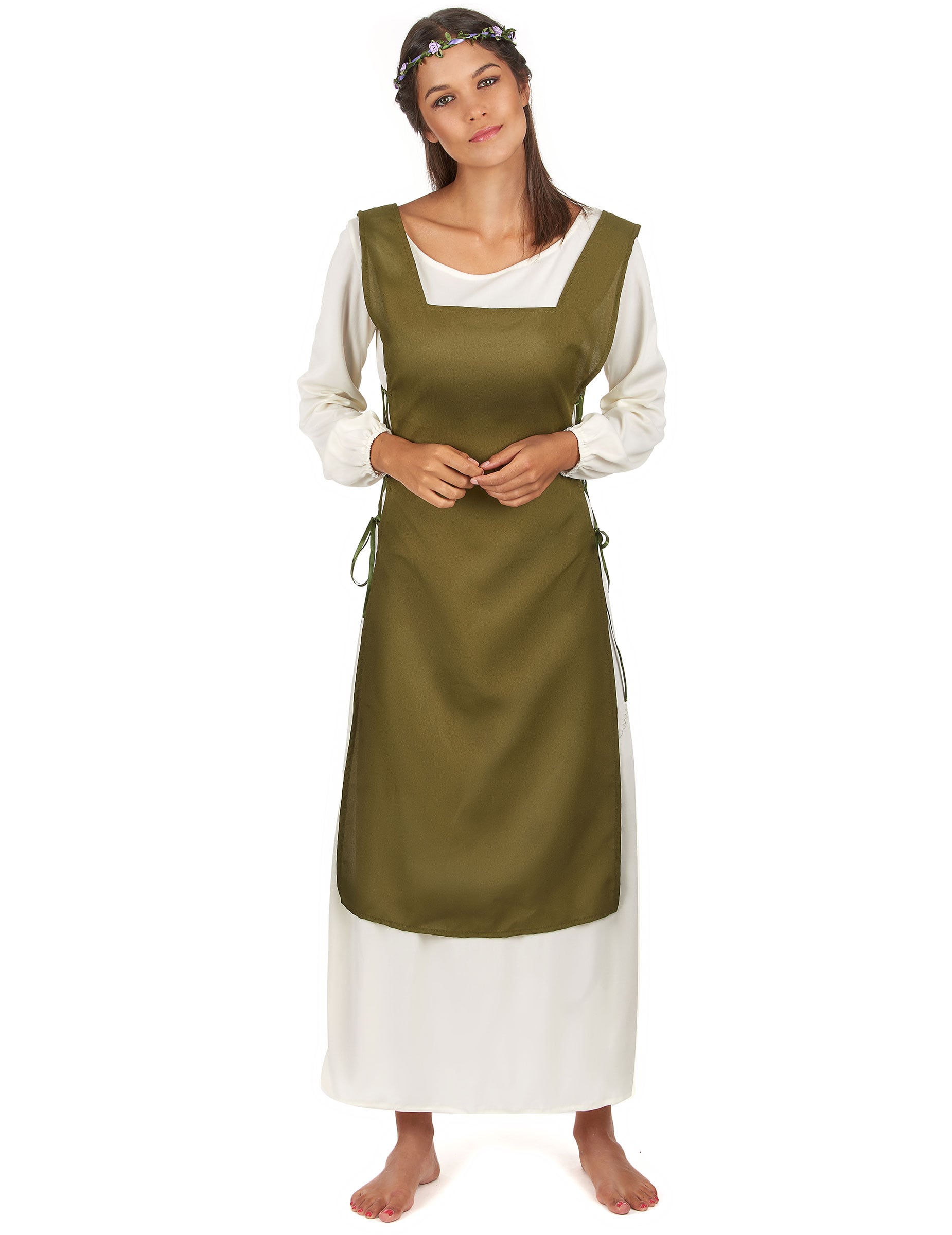 Déguisement de paysanne médiévale pour femme vert et blanc
