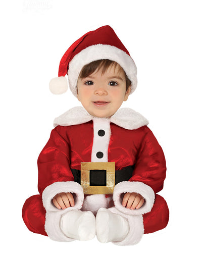 Déguisement Père Noël luxe pour bébé rouge et blanc avec bonnet et ceinture dorée