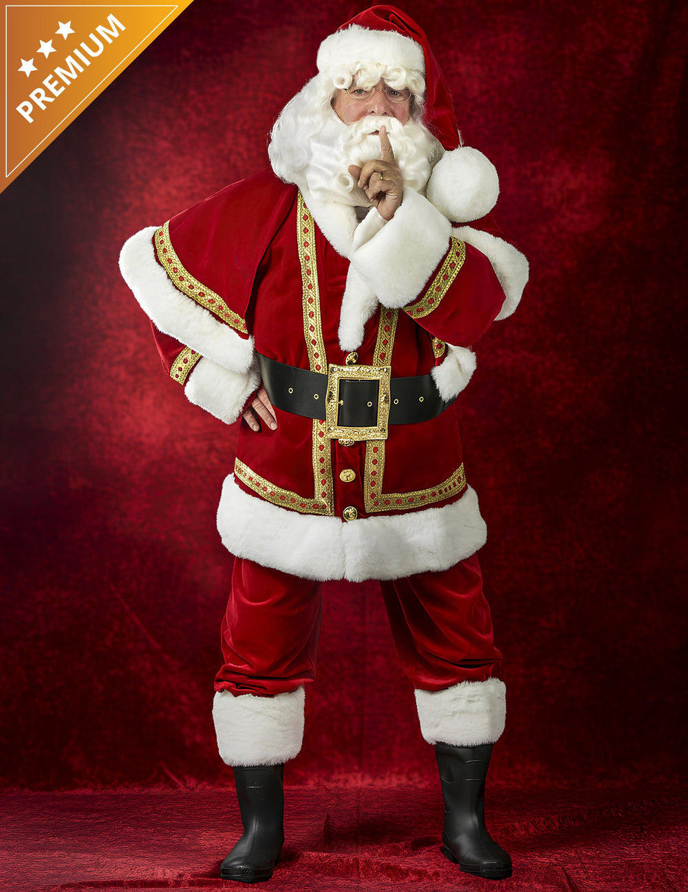 Déguisement de Père Noël pour homme en velours rouge avec cape haut de gamme