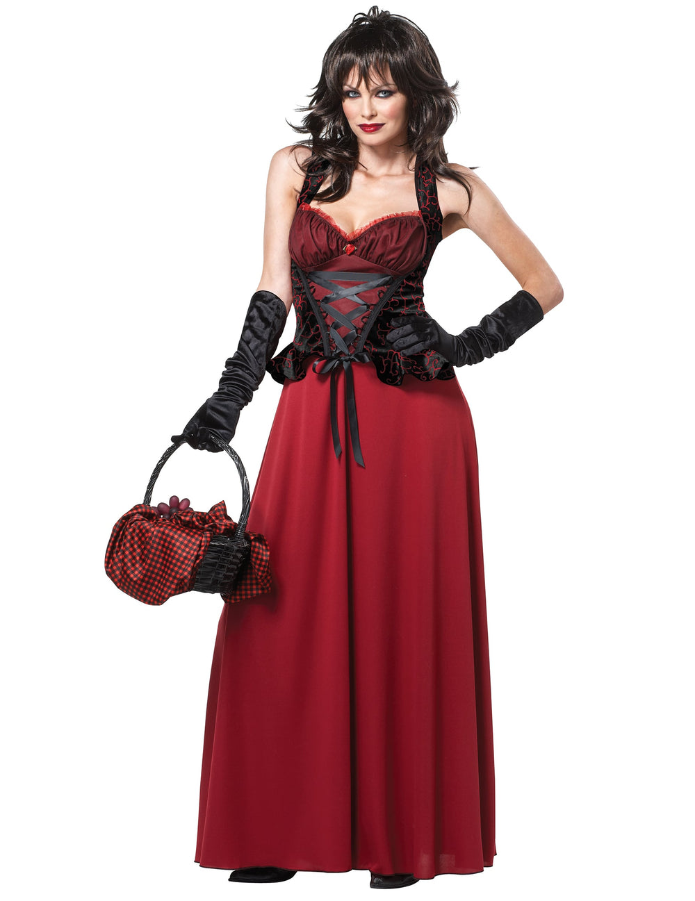 Détail du bustier et du panier du déguisement de Petit Chaperon Rouge maléfique