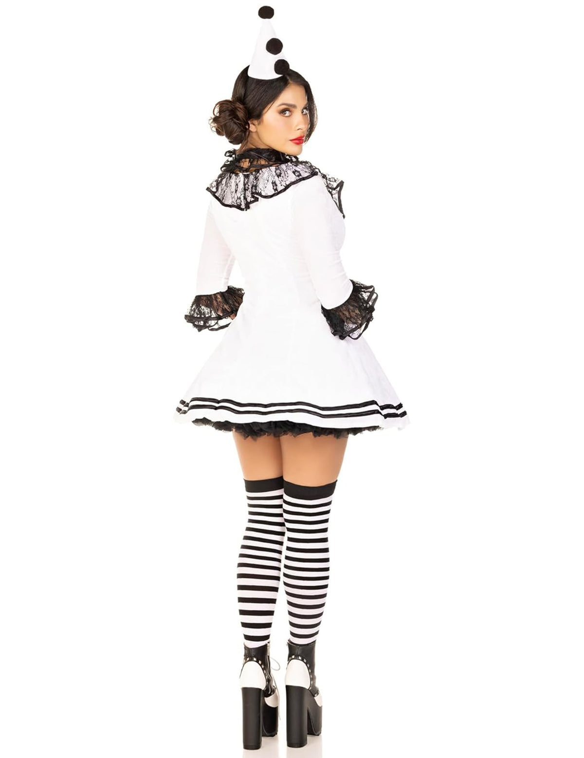 Vue de dos du déguisement pierrot blanc sexy