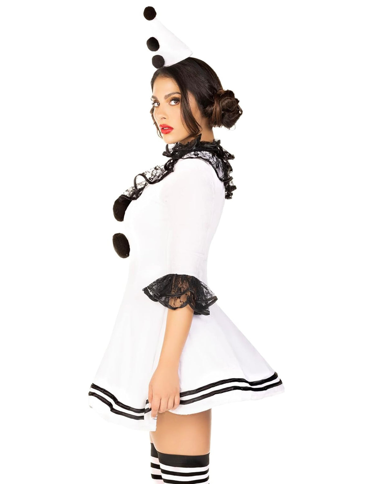 Vue de profil du déguisement de pierrot sexy pour femme