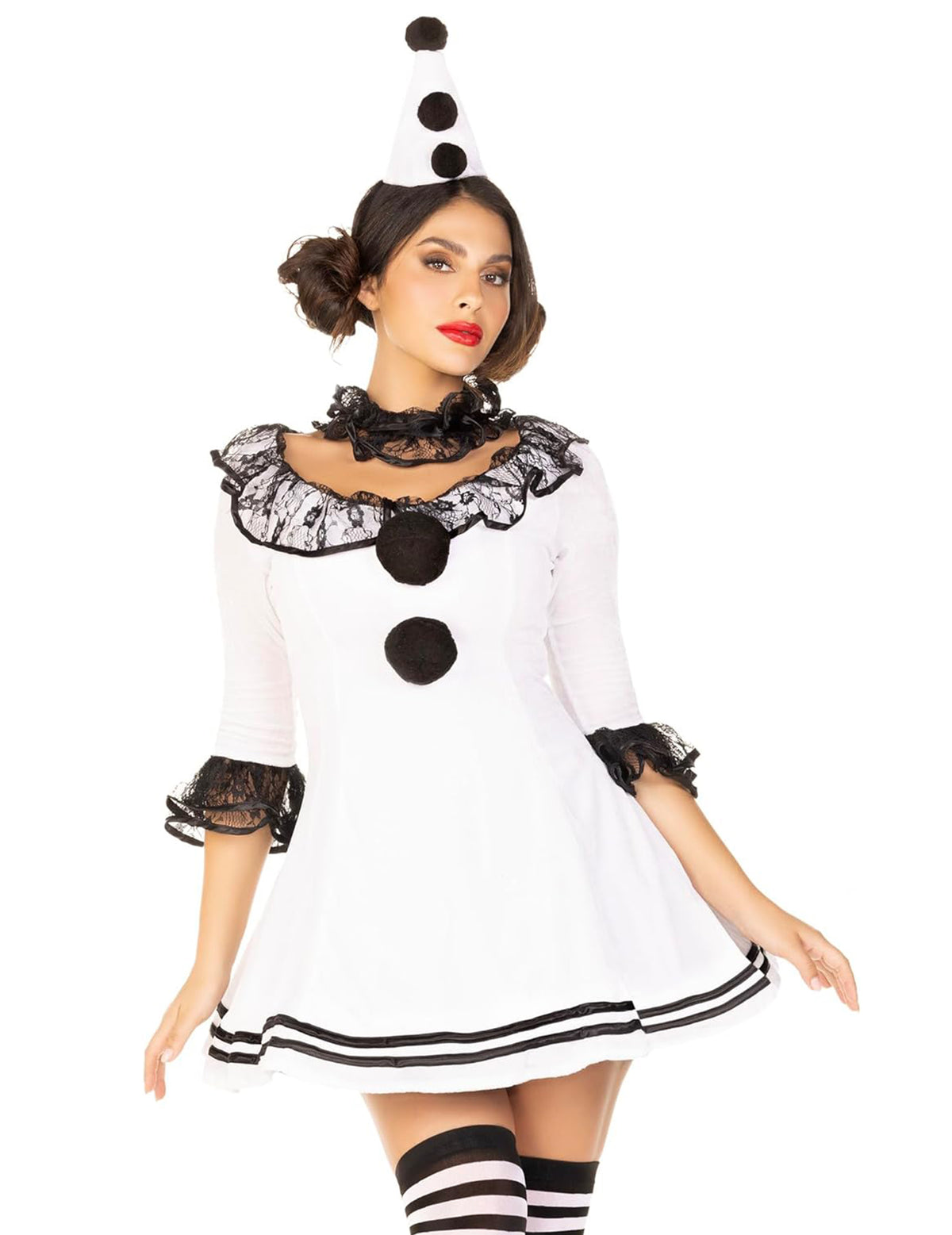 Vue de trois-quarts face du déguisement pierrot blanc sexy