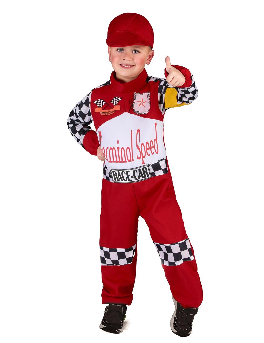 Vue de face du déguisement pilote de course pour enfant