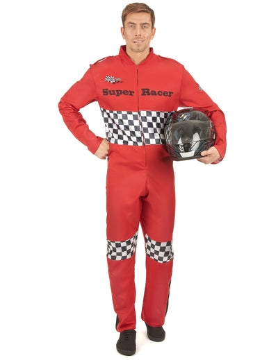 Déguisement pilote de course pour homme rouge avec motifs damiers