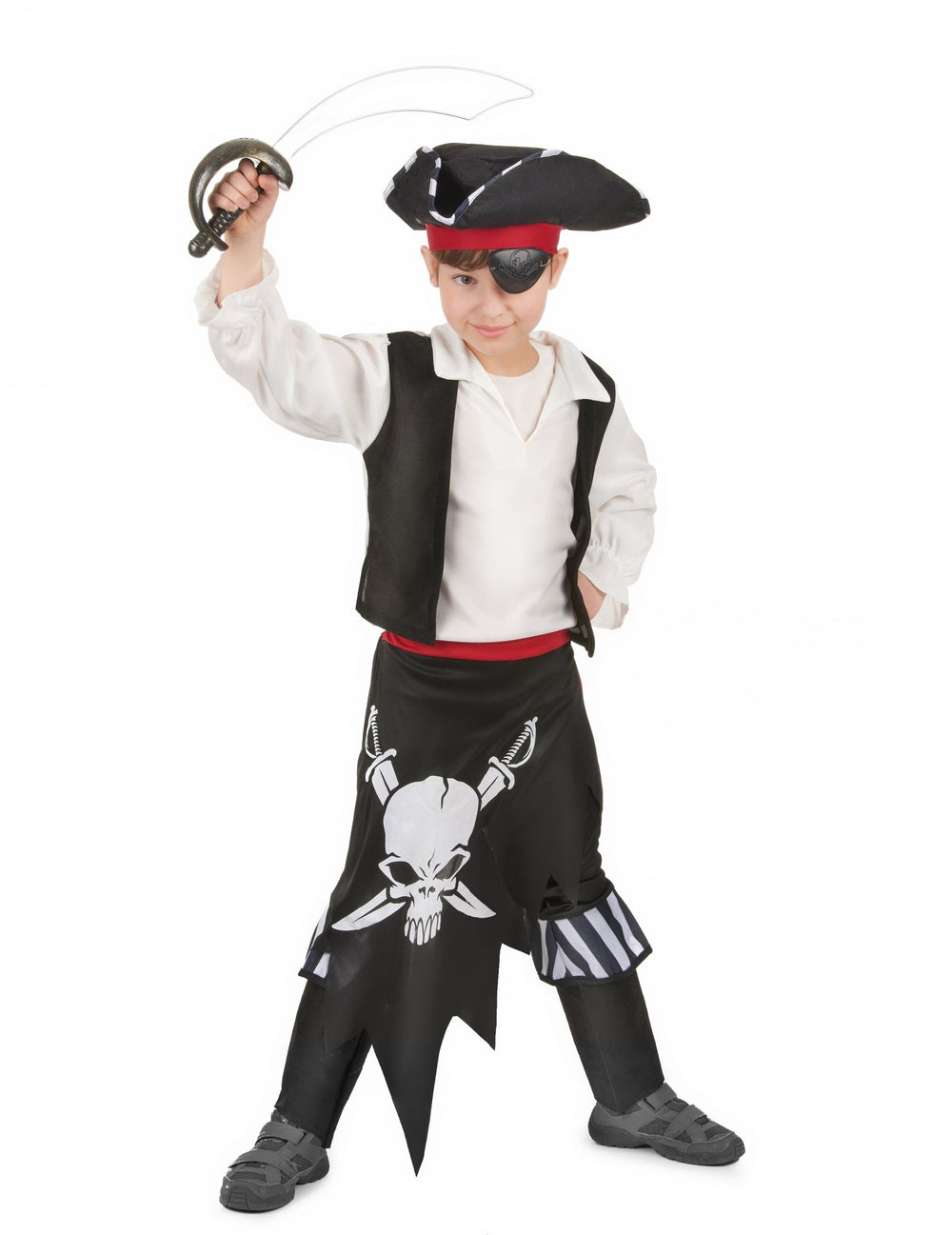 Déguisement de pirate pour garçon ceinture rouge noir et blanc avec chapeau