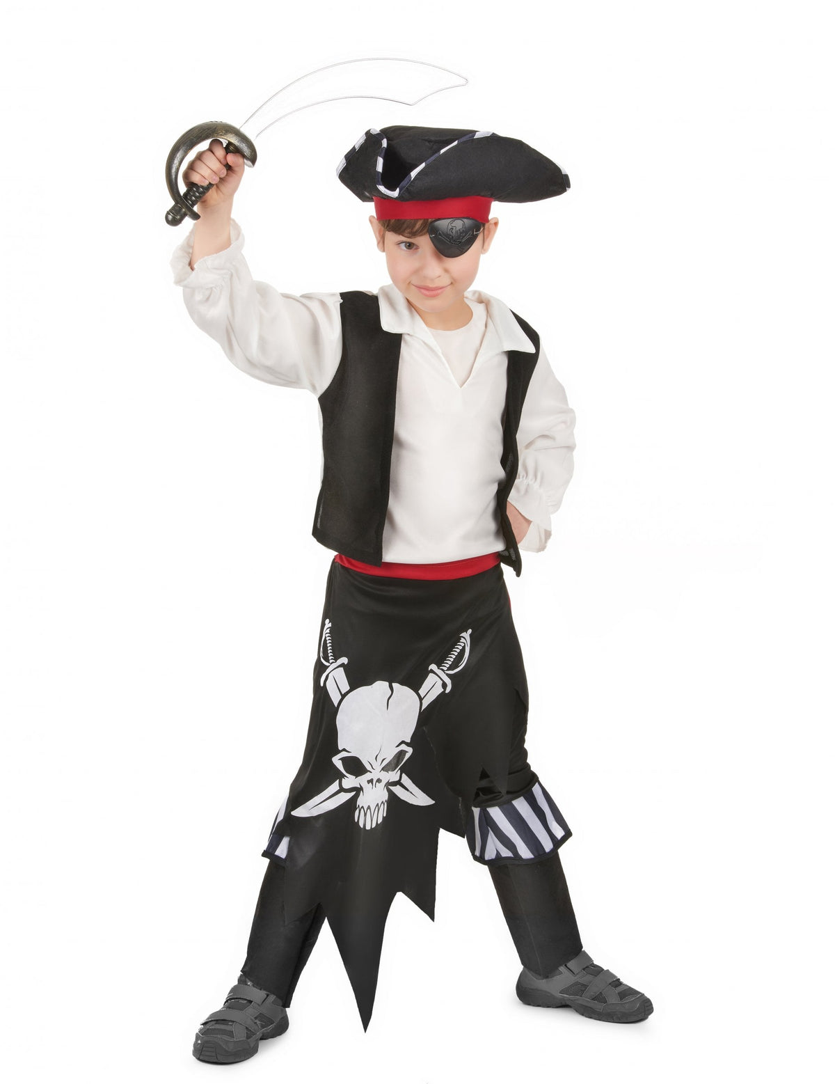 Déguisement de pirate pour garçon ceinture rouge noir et blanc avec chapeau