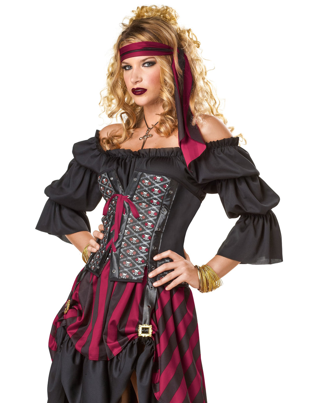 Gros plan sur le buste du déguisement pirate luxe pour femme